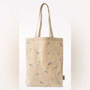 NEW Indigo Organic Canvas Tote Bag, Floral Embroidery